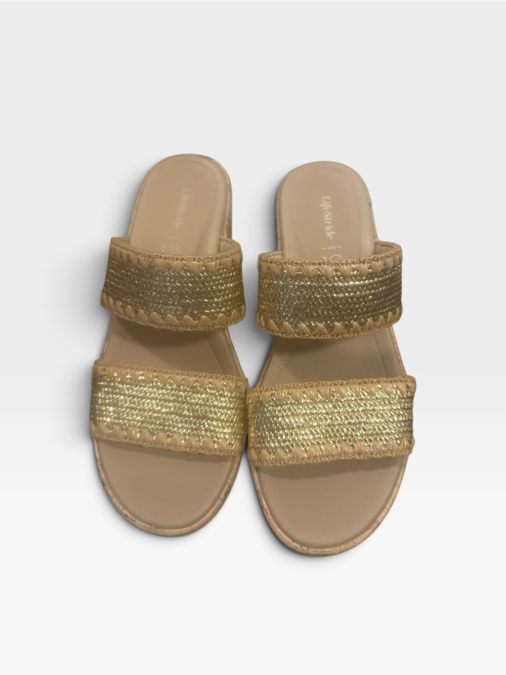 Bzees Gold Metallic Double-Band Slide Sandals